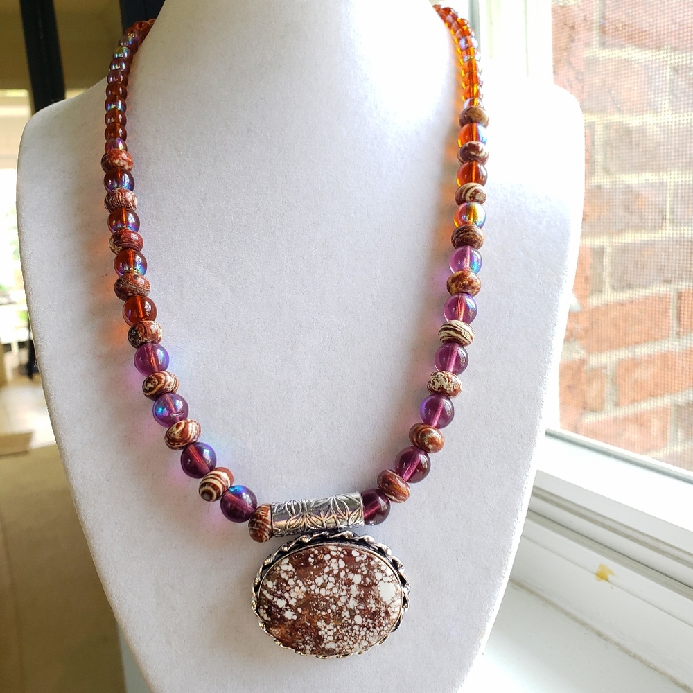 New handmade Wild Horse Jasper natural gemstone necklace with toggle clasp.